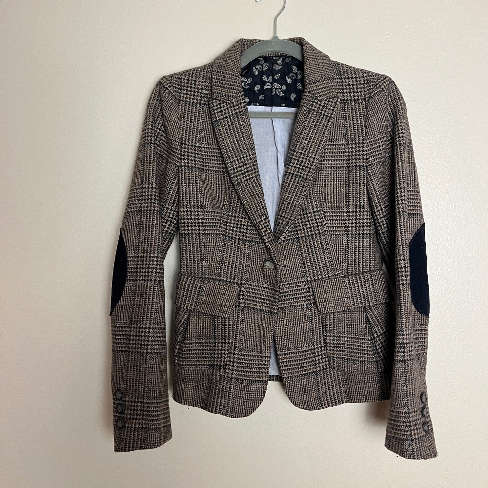 Glen Plaid Equestrian Blazer w/ Navy Elbow Patches